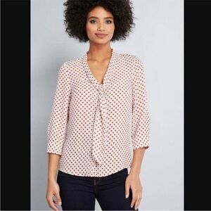 New ModCloth Polka-dot Tie Neck Pleasant Confidence Top Women’s XL Retro